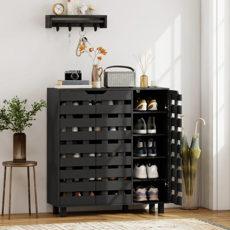 Shoe Cabinet, 20 Pair Shoe Storage Cabinet with Hollowed-Out Doors, Black