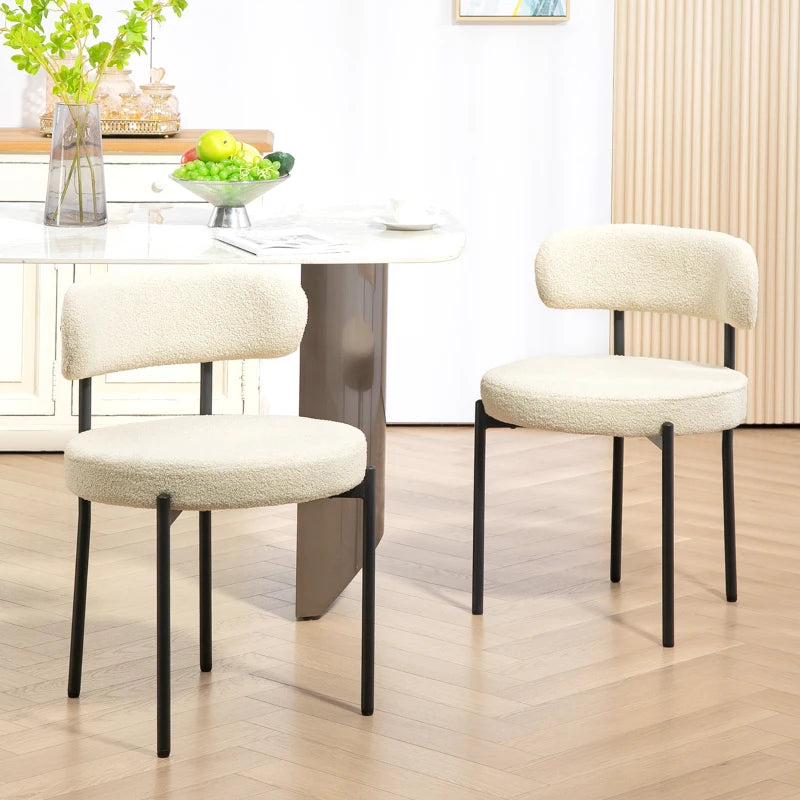 2 Pieces Kitchen Chairs, Modern Dining Chairs w/ Berber Fleece Upholstery and Steel Legs for Living Room, Beige