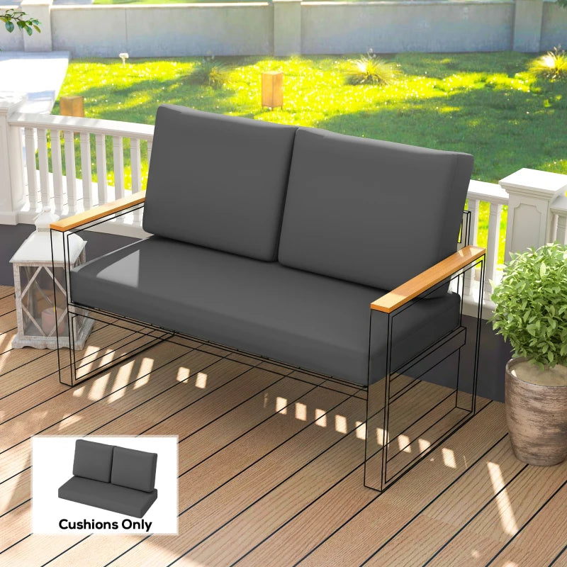 2 Seater 5" Thick Outdoor Seat Cushions with 7" Backrest, Loveseat Outdoor Furniture Cushions, Dark Grey