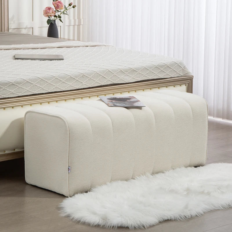 43" Upholstered Bedroom Bench Modern End of Bed Bench Load up to 485 lbs for Bedroom Hallway Living Room Cream White