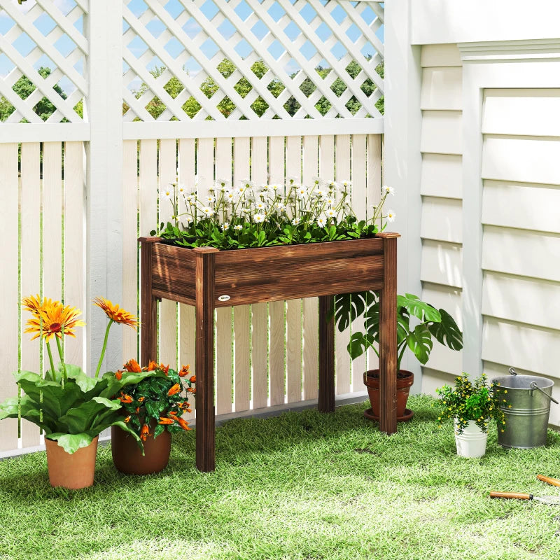 34" x 18" x 30" Wooden Patio Raised Garden Bed Planter, Elevated Planter Box with Legs, Carbonized