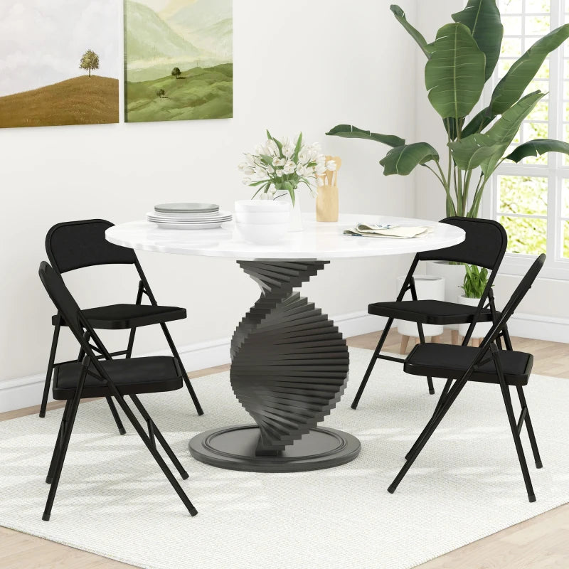 Set of 4 Metal Foldable Chairs, Linen Fabric Padded Folding Chairs with Cushion Seat and Open Back for Indoor, Black