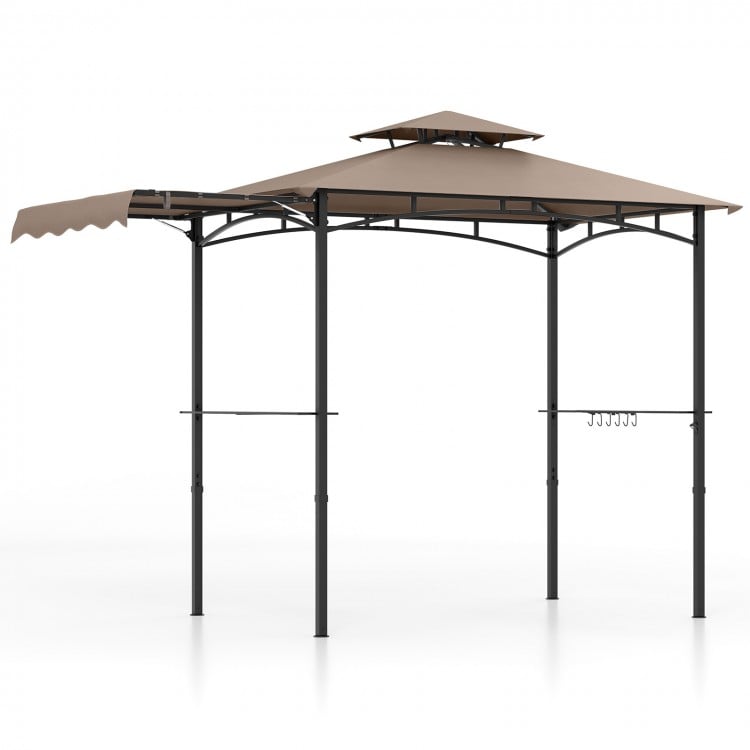 11 x 5 FT Grill Gazebo with Side Awning and Double-Tiered Top-Brown
