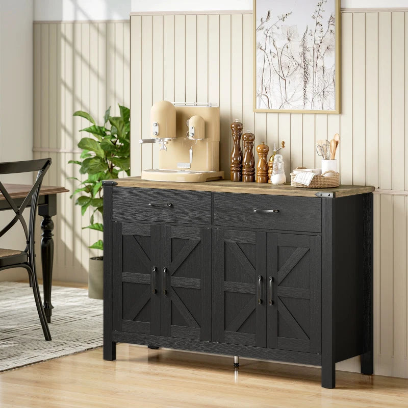 Sideboard Buffet Cabinet, Farmhouse Kitchen Storage Cabinet w/ 2 Drawers and Shelves for Living Room, Entryway