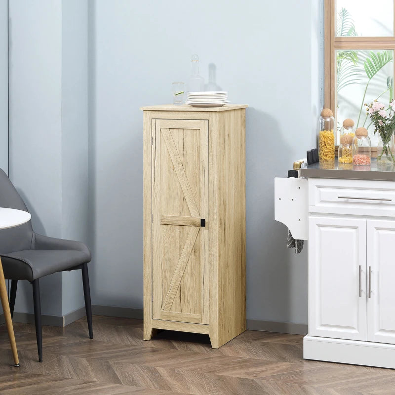 48" Farmhouse Kitchen Pantry Storage Cabinet with Barn Door, Kitchen Pantry Cabinet with Adjustable Shelves, Natural