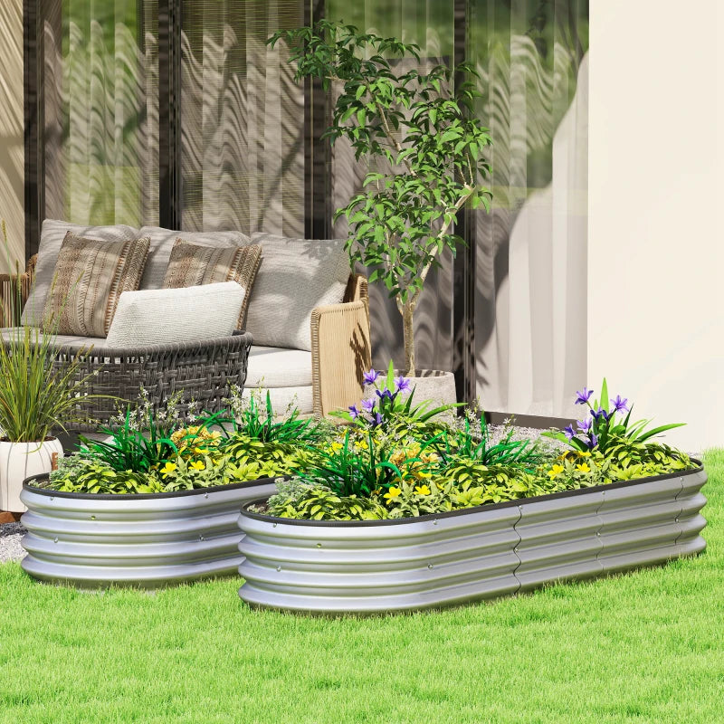 2Pcs Galvanized Raised Garden Bed, 6 x 2 x 1 ft Modular Metal Garden Beds with Rubber Strip Edging, Silver