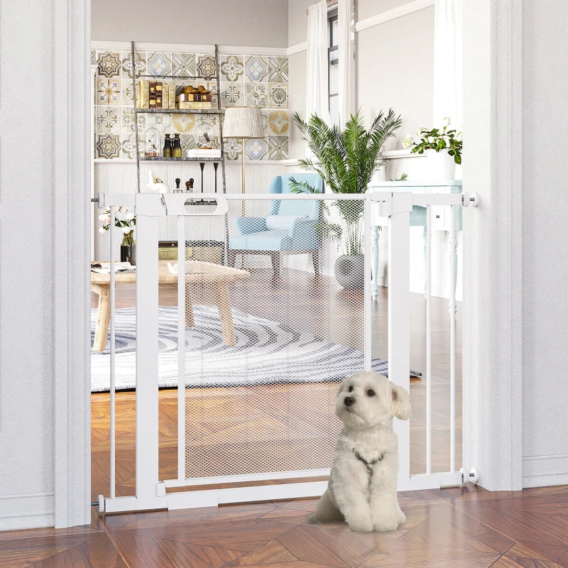 29.5"-40.6" Metal Pet Gate, Dog Gate with Auto Closing Door, Double Locking, for Doorways, Stairs, Hallways, White