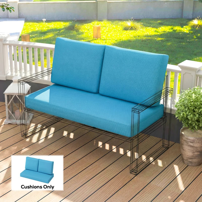 2 Seater 5" Thick Outdoor Seat Cushions with 7" Backrest, Loveseat Outdoor Furniture Cushions, Turquoise