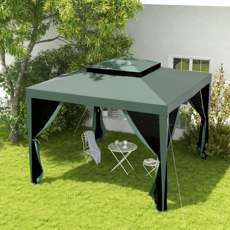10' x 10' Outdoor Canopy Tent Party Tent with Mesh Netting and Double Tier Roof for Backyard, Garden, Patio, Green