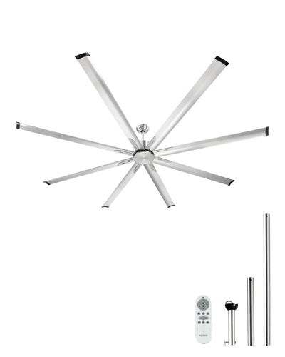 VEVOR 96" Aluminum Reversible Ceiling Fan No Light Remote Control Brushed Nickel