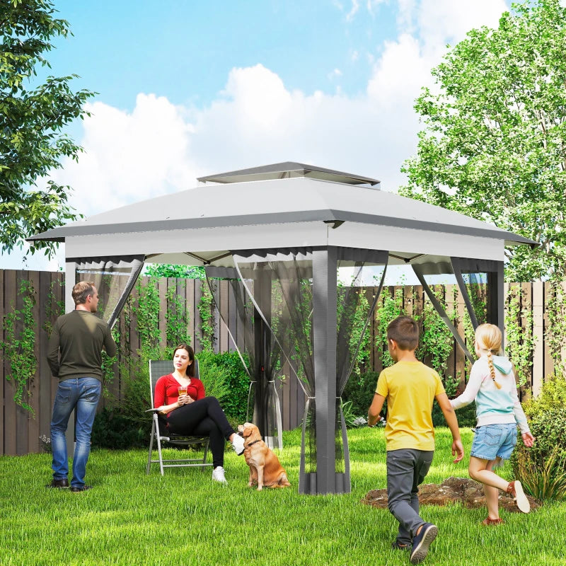 12' x 12' Pop Up Canopy Sun Shade Instant Tent Folding with Mesh Sidewalls, Grey