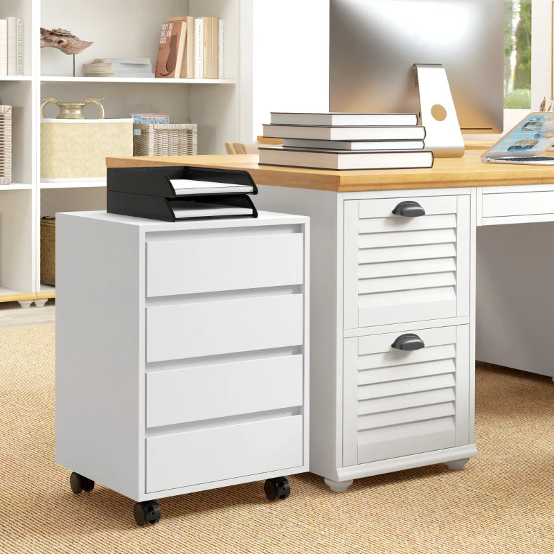 4 Drawer File Cabinet, Vertical Filing Cabinet with Wheels, Modern Printer Stand for Home Office, White