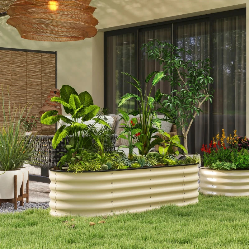 5 x 2 x 1.5 FT Galvanized Steel Raised Garden Bed, Metal Garden Bed Planter Box with Safety Edging, Cream White