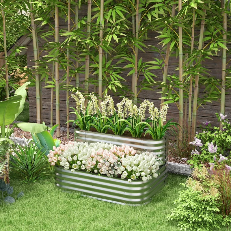 4'x3'x1' Outdoor Raised Garden Bed, 2-Tier Galvanized Planter Box with Safety Edging for Vegetable, Flower, Fruit