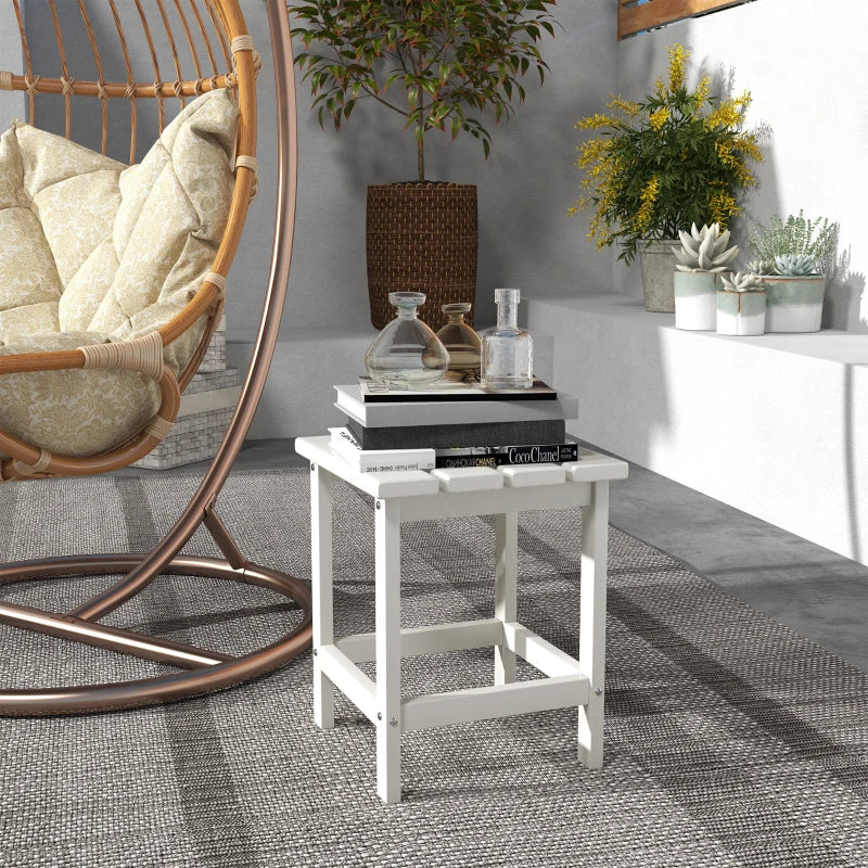 Side Table, Square Patio End Table, Weather Resistant 15" Outdoor HDPE Table for Porch, Balcony, White