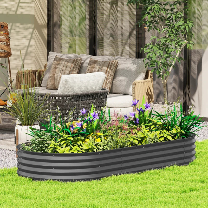 7' x 3' x 1' Large Outdoor Planter Box, Galvanized Raised Garden Bed with Metal Plant Stake, Dark Grey