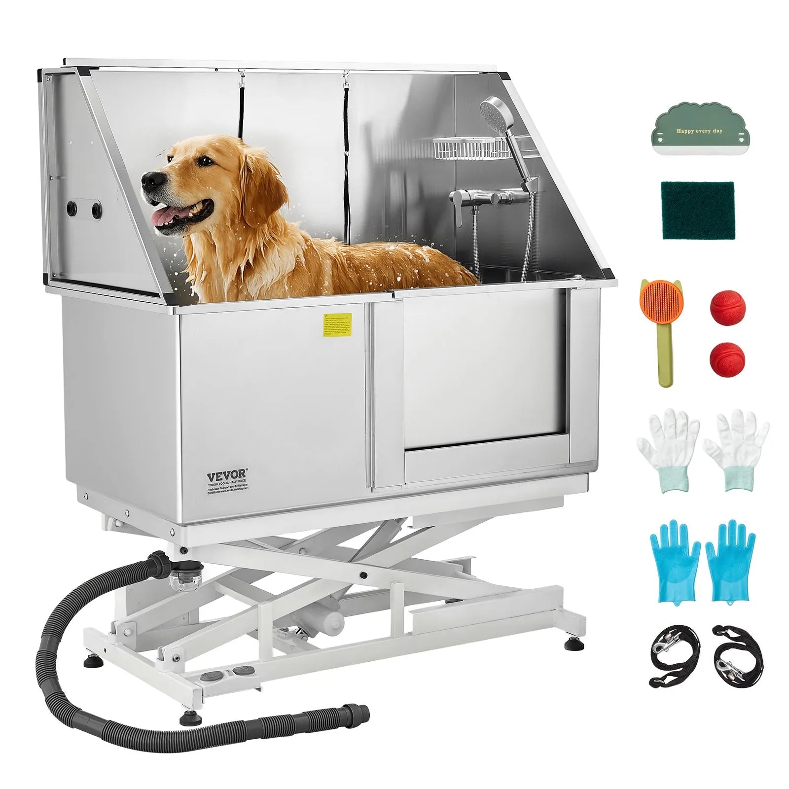 VEVOR 50 Inch Electric Dog Grooming Bath Tub Stainless Steel w Water Filter