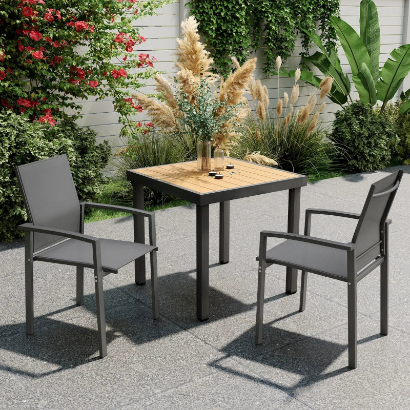 Set of 2 Outdoor Garden Chairs, Stackable Patio Dining Chairs with Breathable Fabric, Armrests and Backrest, Dark Grey
