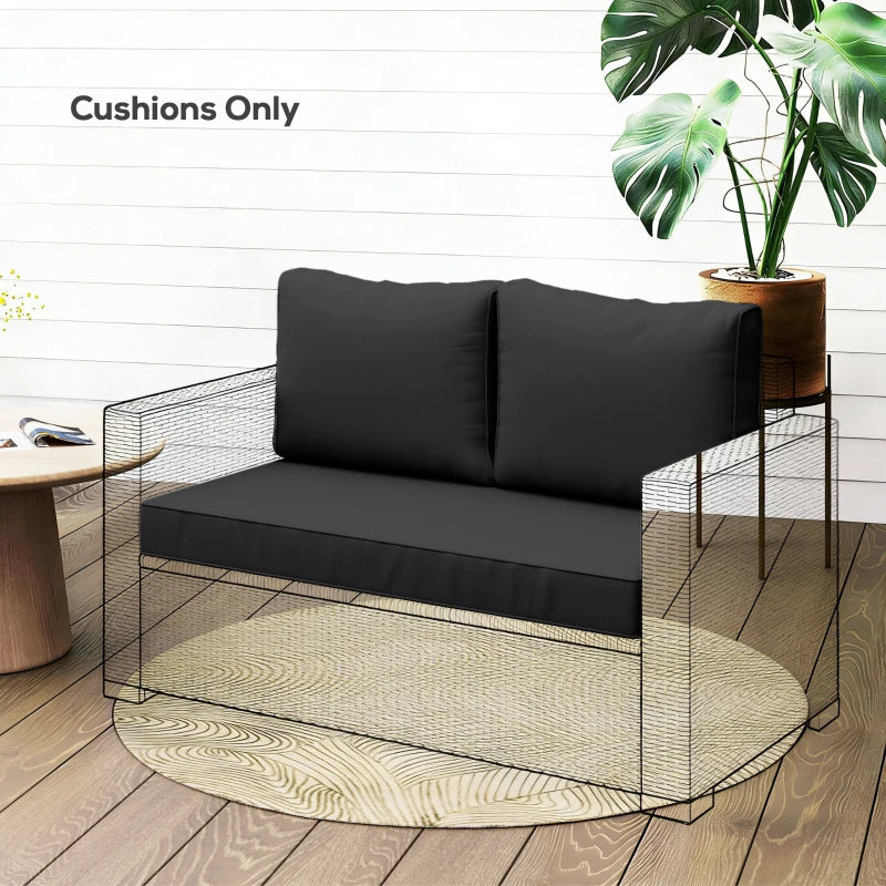 2 Seater Outdoor Seat Cushions with Backrest, Loveseat Double Sofa Outdoor Furniture Cushions, Black