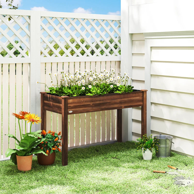 48" x 22" x 30" Wooden Patio Raised Garden Bed Planter, Elevated Planter Box with Legs, Carbonized