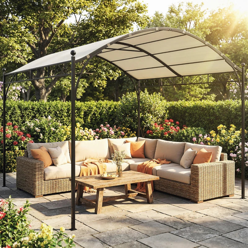 10' x 10' Outdoor Pergola with UV30+ Canopy Galvanized Steel Frame Sun Shade with Arched Top, Cream White