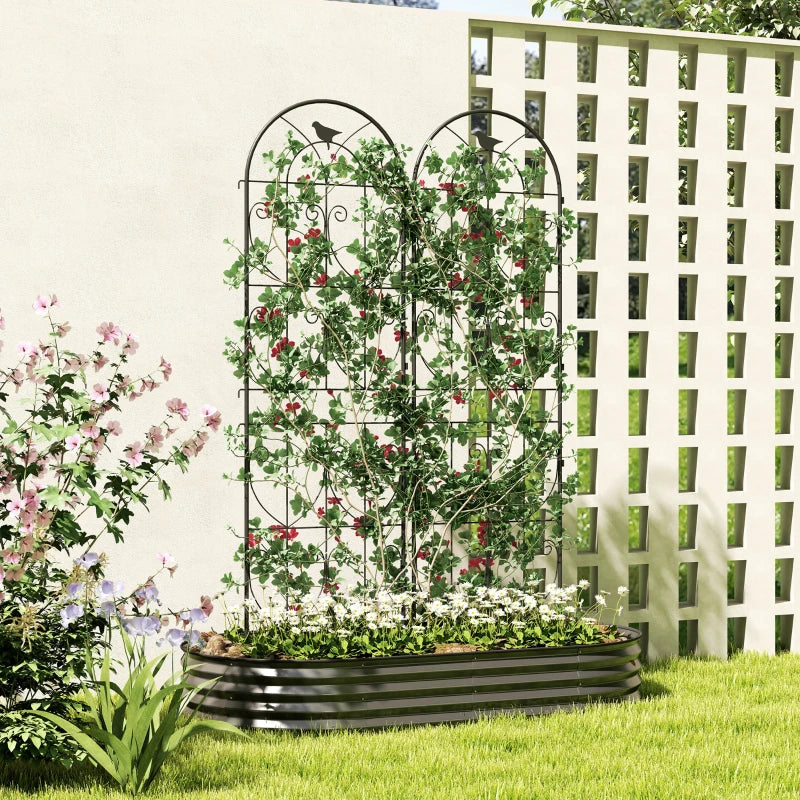 Set of 2 Metal Garden Trellis, Decorative Trellis Panels, Bird Design, 19.7" W x 70.9" H, Black
