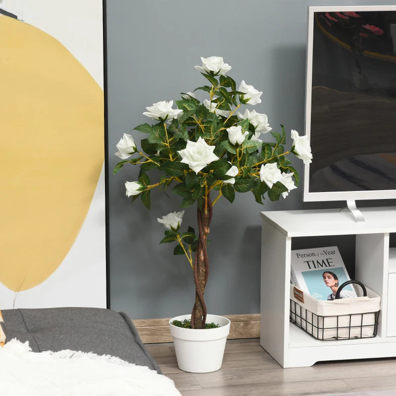 3FT Artificial Plant White Rose Floral in Pot, Fake Plant for Home Indoor Decor