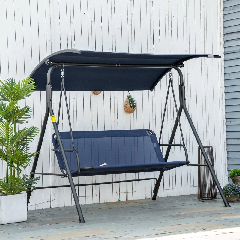 3-Seater Outdoor Porch Swing with Adjustable Canopy, Patio Swing Chair for Garden, Poolside, Backyard, Dark Blue