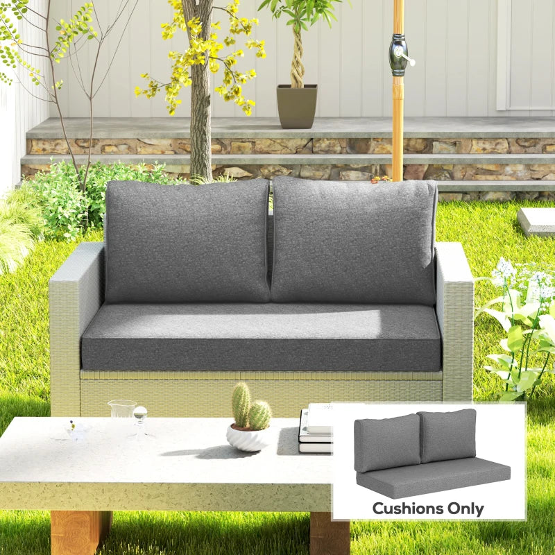 2 Seater Outdoor Seat Cushions with Backrest, Loveseat Double Sofa Outdoor Furniture Cushions, Grey