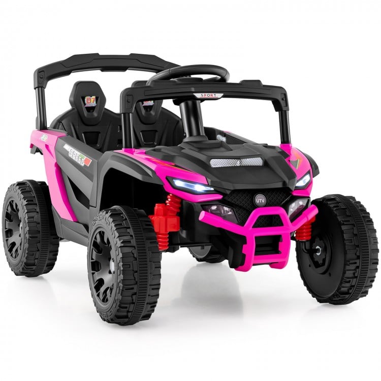 12V Kids Ride On Car UTV Electric Vehicle with LED Lights Music and Horn-Hot Pink