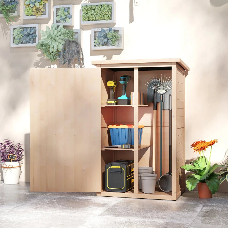 29.9"x21.7"x45.3"Garden Storage Shed with Asphalt Roof, Outdoor Storage Cabinet w/ Shelves, Natural