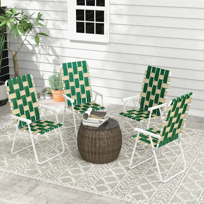 Set of 4 Folding Patio Chairs, Portable Chair Set with Armrests for Camping, Garden, Pool, Beach, Green