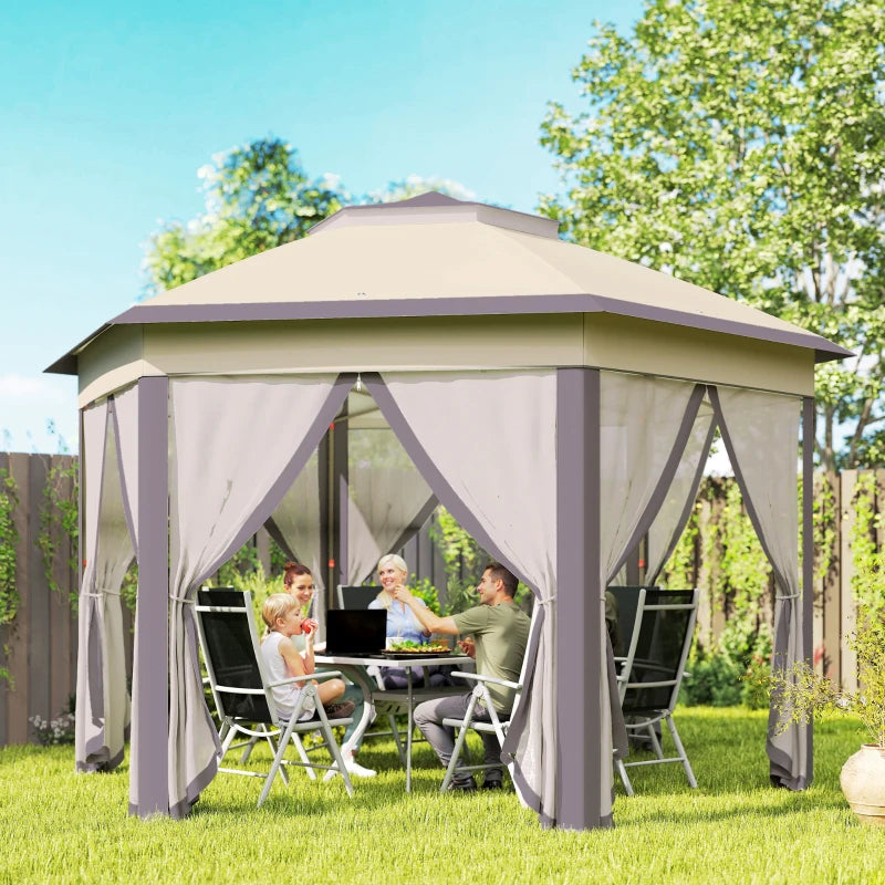 13' x 13' Pop Up Canopy Tent with Netting and Carry Bag, Instant Sun Shelter, Coffee and Beige