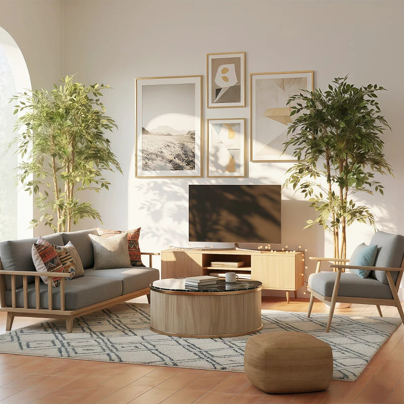 6FT Artificial Banyan Tree Set of 2, Fake Potted Tree with Solid Wood Trunk and Pot for Indoor
