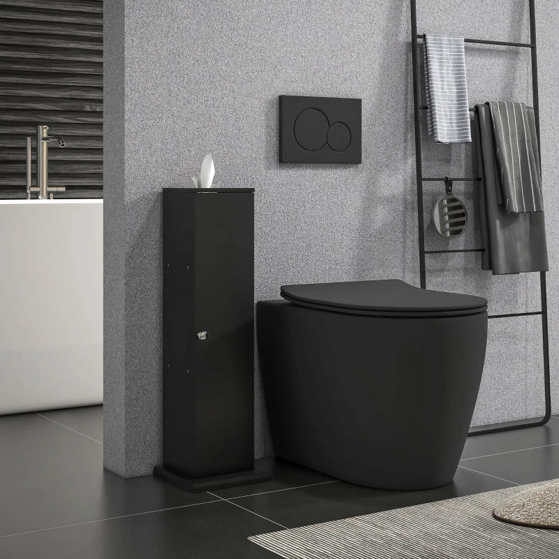 Small Toilet Paper Cabinet, Bathroom Corner Cabinet with Doors and Shelves for Paper Shampoo, Black