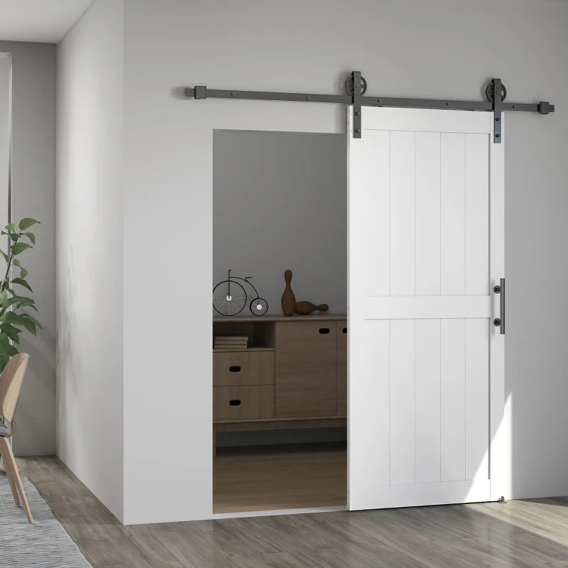 32inx84in Barn Door with 6FT Sliding Door Hardware Kit, Handle, Upgraded Rollers and Floor Guide, Waterproof, White