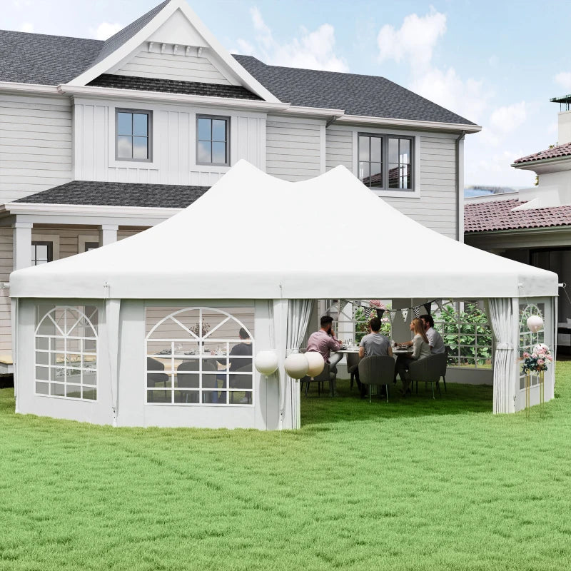 21' x 29' Wedding Event Party Tent, High Peak Decagonal Outdoor Gazebo Canopy with Removable Walls, Ropes and Stakes, White