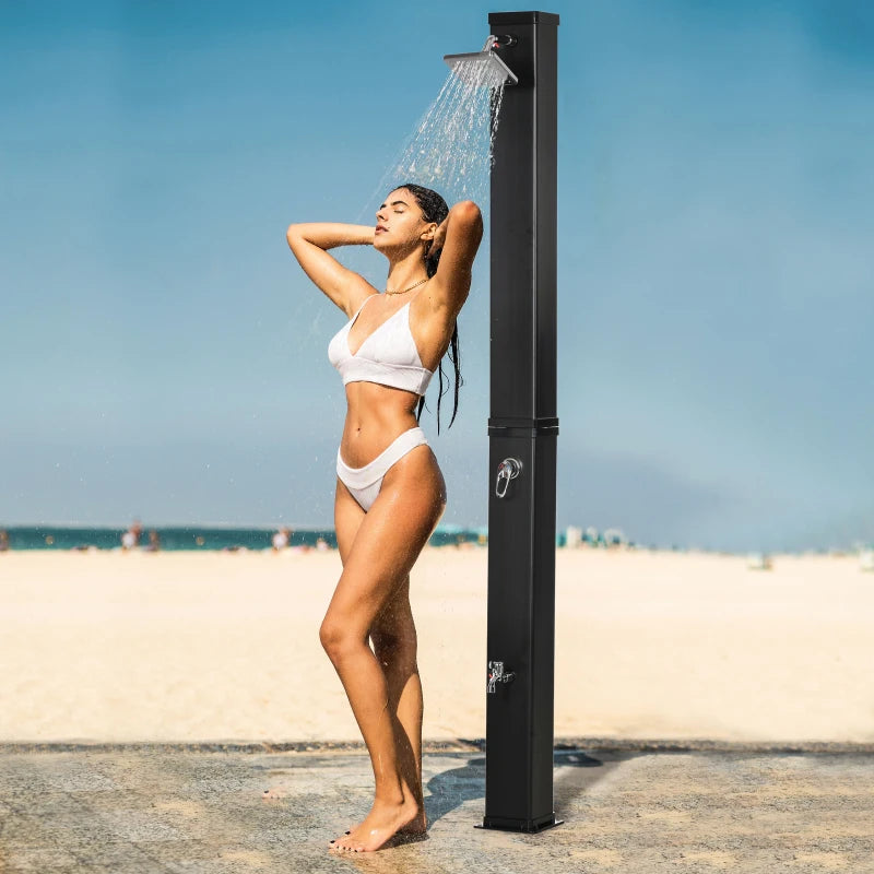 10.6 Gallons Solar Heated Shower with Free-Rotating Shower Head, Temperature Adjustment & Foot Shower