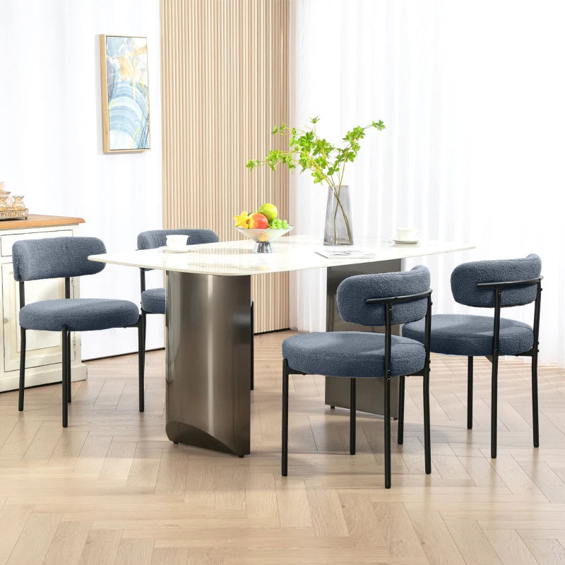 4 Pieces Kitchen Chairs, Modern Dining Chairs w/ Berber Fleece Upholstery and Steel Legs for Living Room, Grey