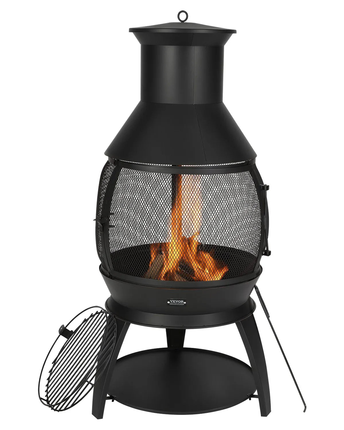 VEVOR 22 Inch Chiminea Outdoor Iron Fireplace with Grill Mesh & Chimney Coat