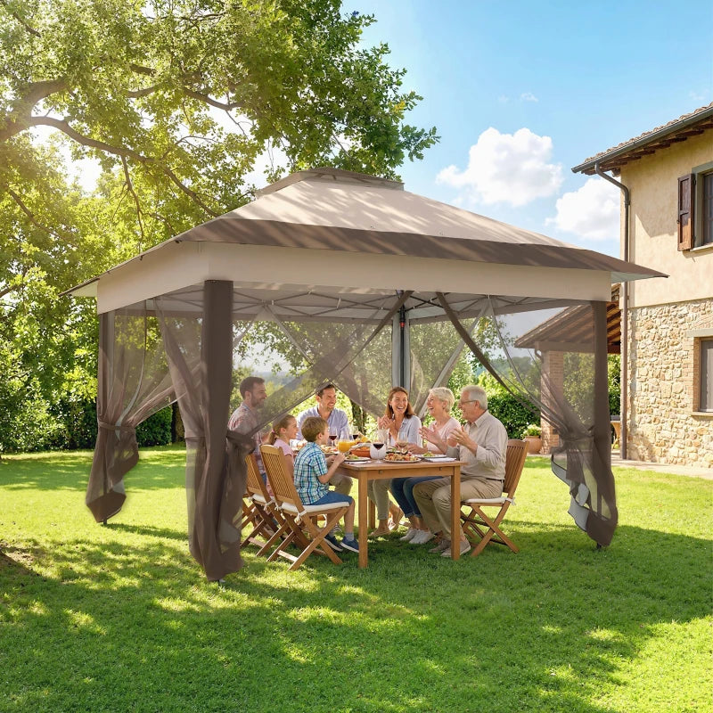 12' x 12' Foldable Pop-up Party Tent Instant Canopy Sun Shade Gazebo Shelter with Steel Frame, Khaki