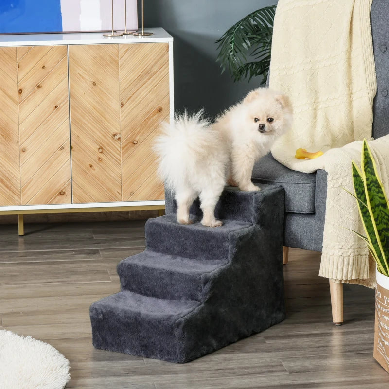 4-Step Dog Ramp for Sofa, Bed, and Couch, with Removable Cover, Dark Grey
