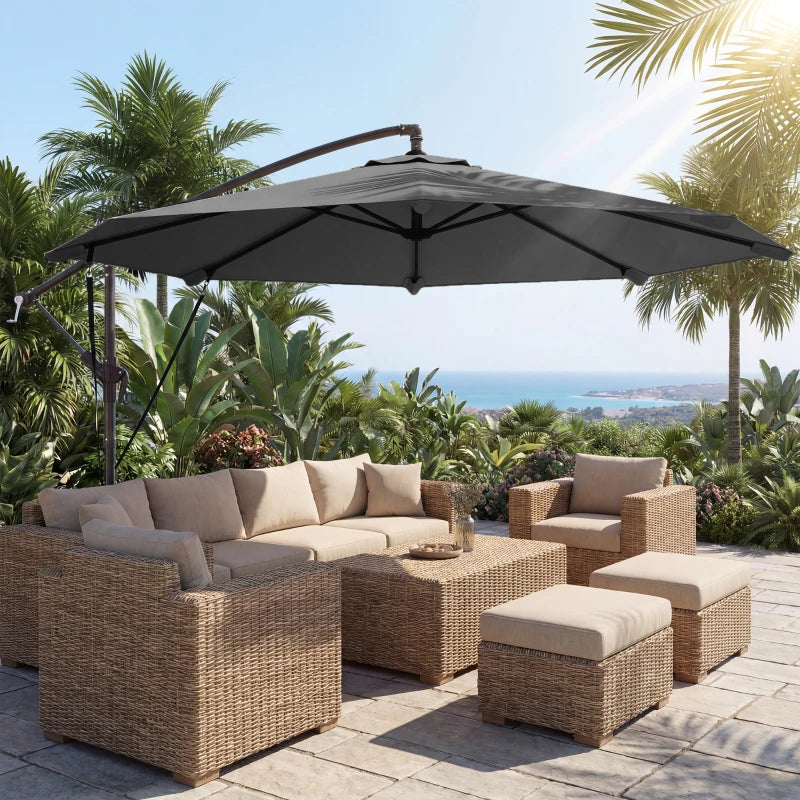 10FT Cantilever Patio Umbrella with 8 Ribs, Offset Patio Umbrella with Cover and Wind Ropes for Garden, Yard, Dark Grey