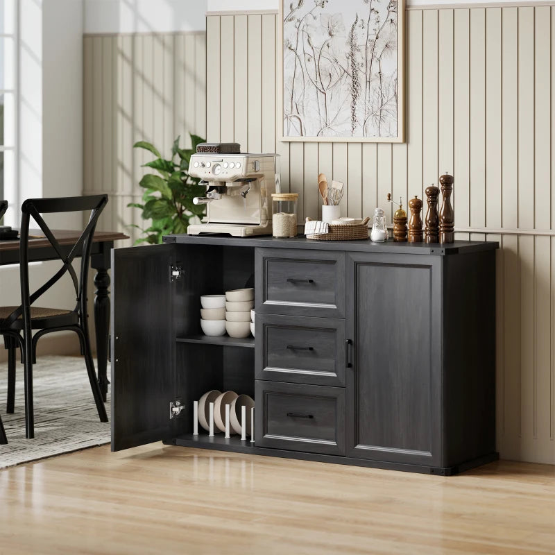 Sideboard with 3 Drawers and 2 Doors, 47" Buffet Cabinet with Adjustable Shelves for Kitchen, Black Wood Grain