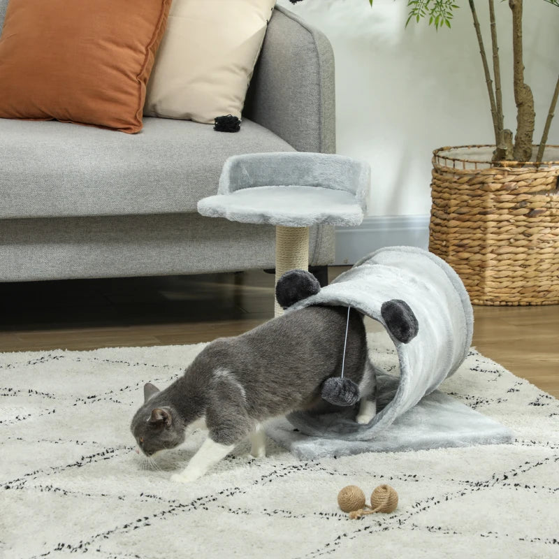 18.5" Small Cat Tree, Compact Cat Tower with Tunnel, Scratching Post, Plush Bed, Dangling Ball, for Indoor Use, Grey