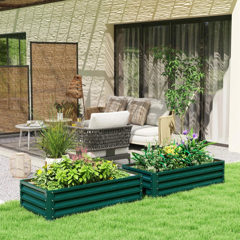 4' x 2' x 1' Raised Garden Bed, Set of 2 Galvanized Planter Box for Vegetables, Flowers, Herbs, Green