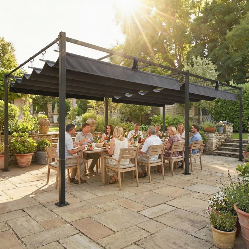 19' x 10' Pergola with Retractable Canopy, Patio Pergola with Sun Shade Shelter, UV50+, for Patio, Garden, Dark Grey