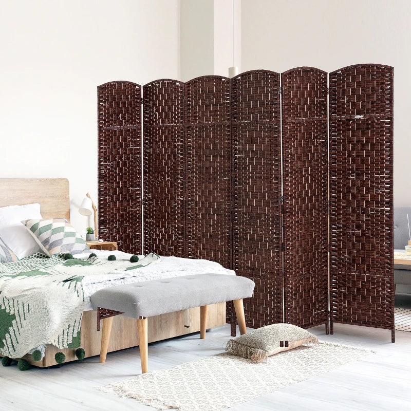 6ft Folding Room Divider, 6 Panel Wall Partition with Wooden Frame for Bedroom, Home Office, Brown