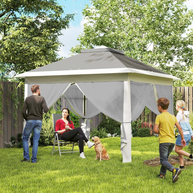 11' x 11' Pop Up Gazebo, Double Roof Foldable Height Adjustable Canopy Tent with Mesh Sidewalls, Carrying Bag, Dark Grey