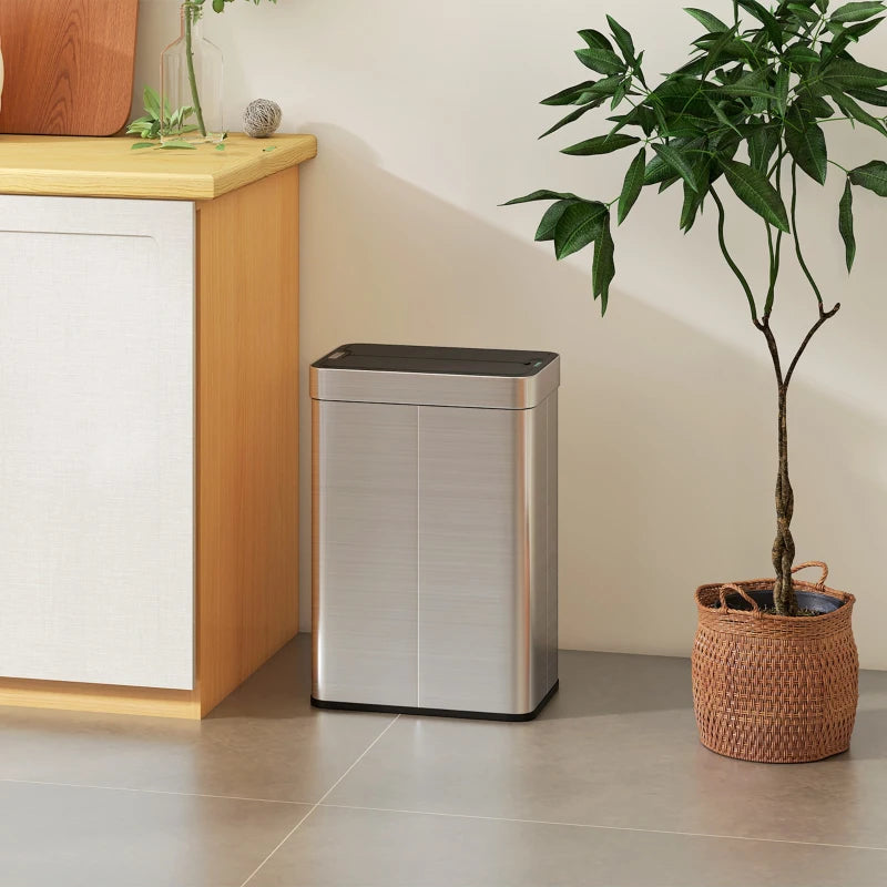 14.5 Gallon Sensor Can, Automatic Garbage Can with Soft-Close Butterfly Lid, Fingerprint-Proof Stainless Steel, Silver